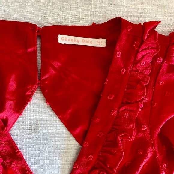 Red Ruffled Mini Cutout Dress - Picture 6 of 16